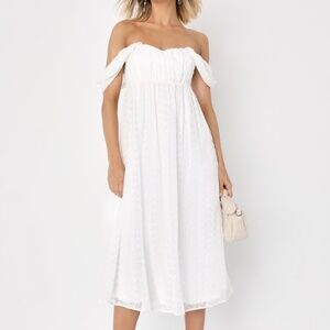Lovely Charisma White Eyelet Embroidered Off-The-Shoulder Dress